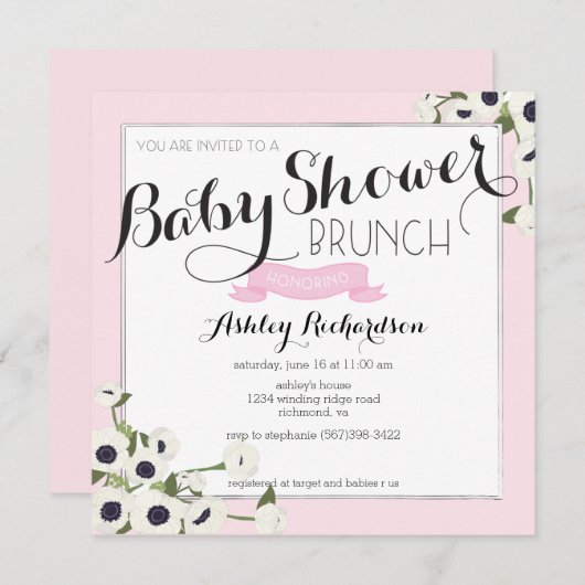 Pink Baby Dusche Brunch Einladung (Vorne/Hinten)