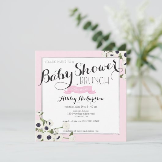 Pink Baby Dusche Brunch Einladung (Stehend Vorderseite)