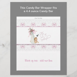 Pink Baby Dusche Candy Bar Wrapper Flyer