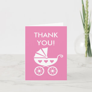 Pink Baby Dusche Dankeschön Karte mit Kutschenwage
