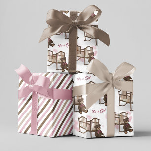 Pink Baby Dusche Es ist ein Girl Teddy Bär Geschenkpapier Set