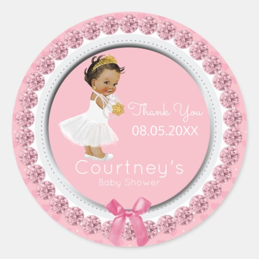 Pink Baby Dusche Ethnic Princess Dusche Gefallen Runder Aufkleber (Vorderseite)