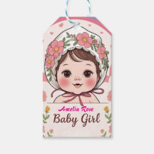 Pink Baby Dusche Geschenkpapier Tag mit Aquarell B