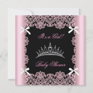 Pink Baby Dusche Girl Princess Tiara Black Lace Einladung