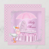 Pink Baby Dusche Girl Umbrella Bassinette Einladung (Vorne/Hinten)