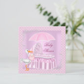 Pink Baby Dusche Girl Umbrella Bassinette Einladung (Stehend Vorderseite)