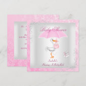 Pink Baby Dusche Girl Umbrella Damask Einladung (Vorne/Hinten)