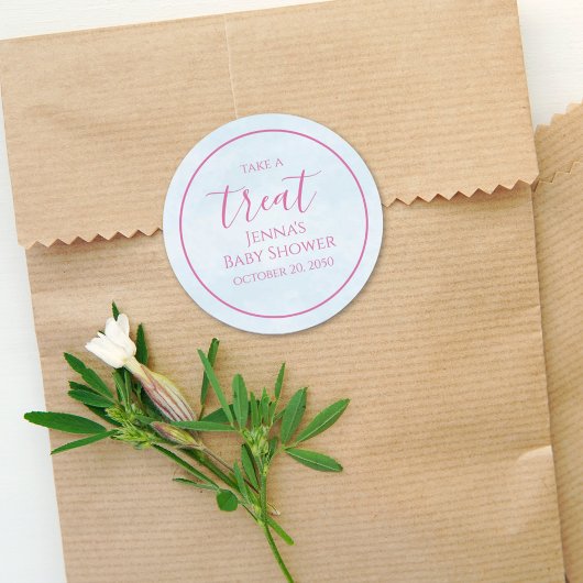 Pink Baby Dusche Minimalistisch Blue Calligraphy Runder Aufkleber