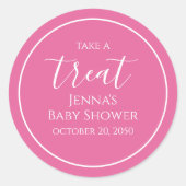 Pink Baby Dusche Minimalistische Kalligrafie Scrip Runder Aufkleber (Vorderseite)