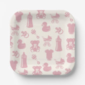Pink Baby Dusche Muster Pappteller (Vorderseite)