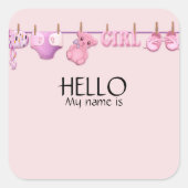 Pink Baby Dusche Name Quadratischer Aufkleber (Vorderseite)