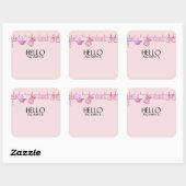 Pink Baby Dusche Name Quadratischer Aufkleber (Blatt)