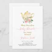 Pink Baby Dusche Par Tea Einladung (Vorne/Hinten)