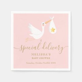 Pink Baby Dusche Sonderlieferung Stork Gold Star Serviette