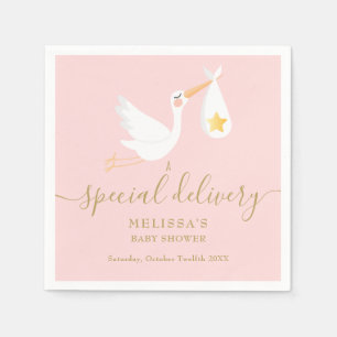 Pink Baby Dusche Sonderlieferung Stork Gold Star Serviette