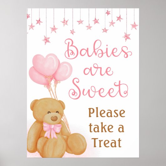 Pink Baby Dusche Teddy Bear Dessert Tafelschild Poster (Vorne)