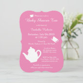Pink Baby Dusche Tee Party Einladung mit Teekanne (Stehend Vorderseite)