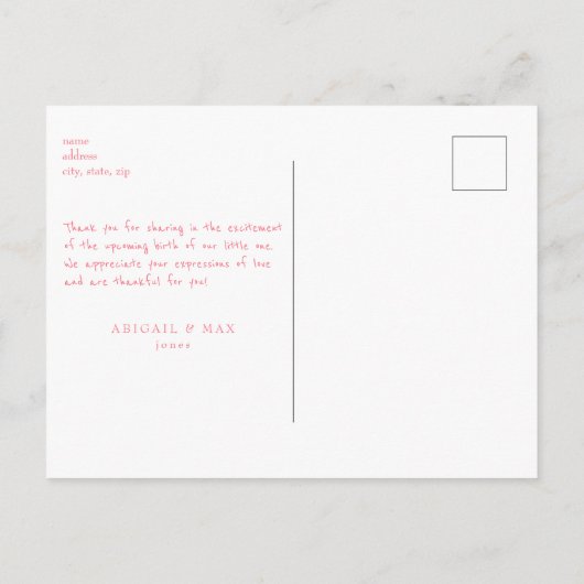 Pink Baby Dusche Ultrasound Danke Postkarte (Rückseite)