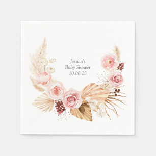 Pink Baby Dusche Wasserfarbe Boho Floral Serviette