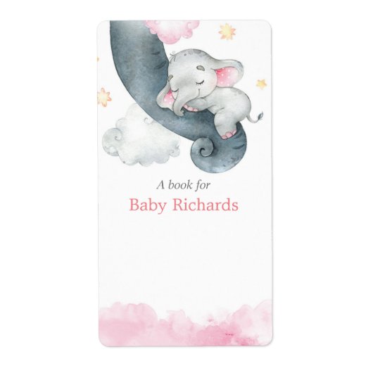 Pink Baby Elefant Babydusche Etikettenaufkleber (Vorne)
