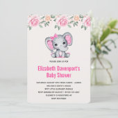 Pink Baby Elephant and Rose Border Baby Show Einladung (Stehend Vorderseite)
