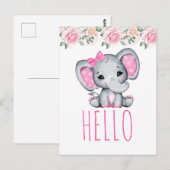 Pink Baby Elephant and Rose Hallo Postkarte (Vorne/Hinten)