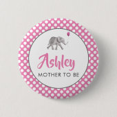 Pink Baby Elephant Babydusche Name Button (Vorderseite)