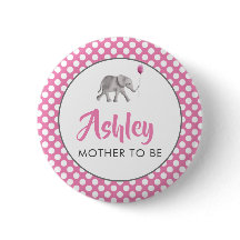 Pink Baby Elephant Babydusche Name Button