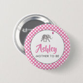 Pink Baby Elephant Babydusche Name Button (Vorne & Hinten)