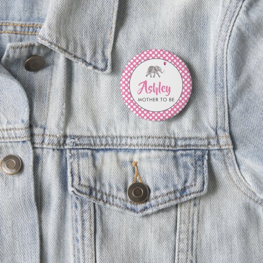 Pink Baby Elephant Babydusche Name Button (Beispiel)