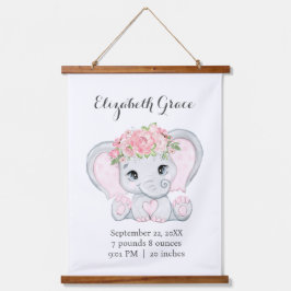 Pink Baby Elephant Birth Stats Baby Duschgeschenk Wandteppich Mit Holzrahmen