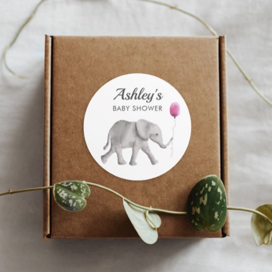 Pink Baby Elephant Dusche Gefallen Sticker, Gesche Runder Aufkleber