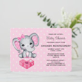 Pink Baby Elephant mit Polka Dots Baby Dusche Einladung (Stehend Vorderseite)