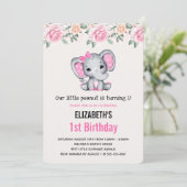 Pink Baby Elephant und Rose Border Birthday Einladung (Stehend Vorderseite)
