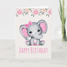 Pink Baby Elephant und Rose Border Birthday
