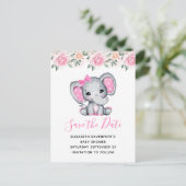 Pink Baby Elephant und Rose Border Save the Date Einladungspostkarte (Stehend Vorderseite)