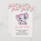 Pink Baby Elephant und Rose Grenze Save The Date (Vorne/Hinten)