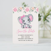 Pink Baby Elephant und Rose Grenze Save The Date (Stehend Vorderseite)