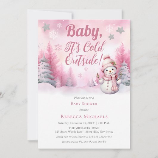 Pink Baby Es ist kalte Outside Snow Girl Babydusch Einladung (Vorderseite)