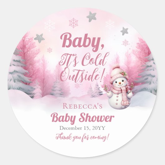 Pink Baby Es ist kalte Outside Snow Girl Babydusch Runder Aufkleber (Vorderseite)