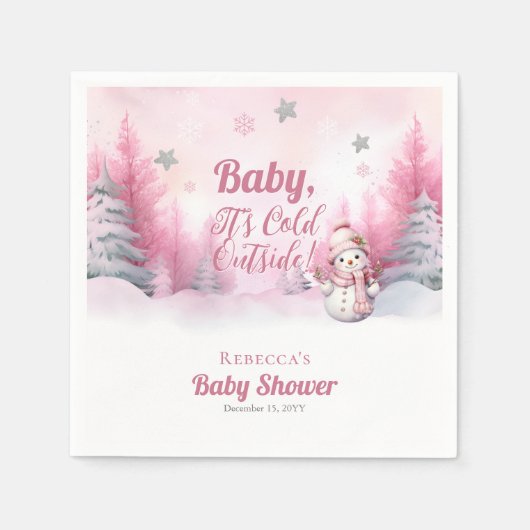 Pink Baby Es ist kalte Outside Snow Girl Babydusch Serviette (Vorderseite)