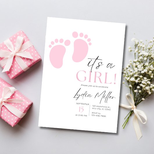 Pink Baby Feet Baby Shower Invitation, Girl Shower Einladung
