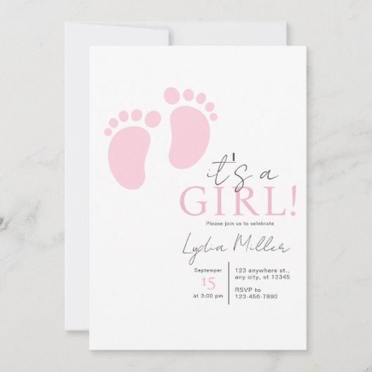 Pink Baby Feet Baby Shower Invitation, Girl Shower Einladung (Vorderseite)