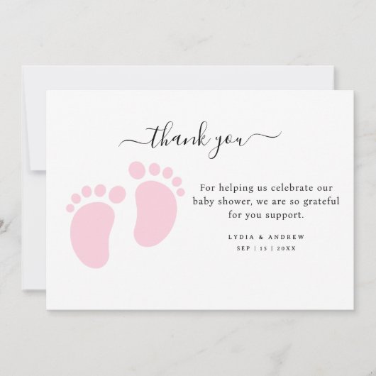 Pink Baby Feet Baby Shower Party, Girl Baby Shower Dankeskarte (Vorderseite)