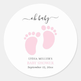 Pink Baby Feet Baby Shower Party, Girl Baby Shower Runder Aufkleber