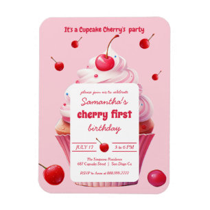 Pink Baby First Cherry & Cupcake Geburtstagsparty Magnet