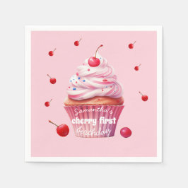 Pink Baby First Cherry & Cupcake Geburtstagsparty Serviette