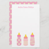 Pink Baby Flaschen Personalisiert Stationery (Vorne/Hinten)