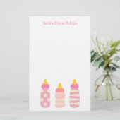 Pink Baby Flaschen Personalisiert Stationery (Stehend Vorderseite)