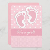 Pink Baby Footprint Einladung (Vorne/Hinten)